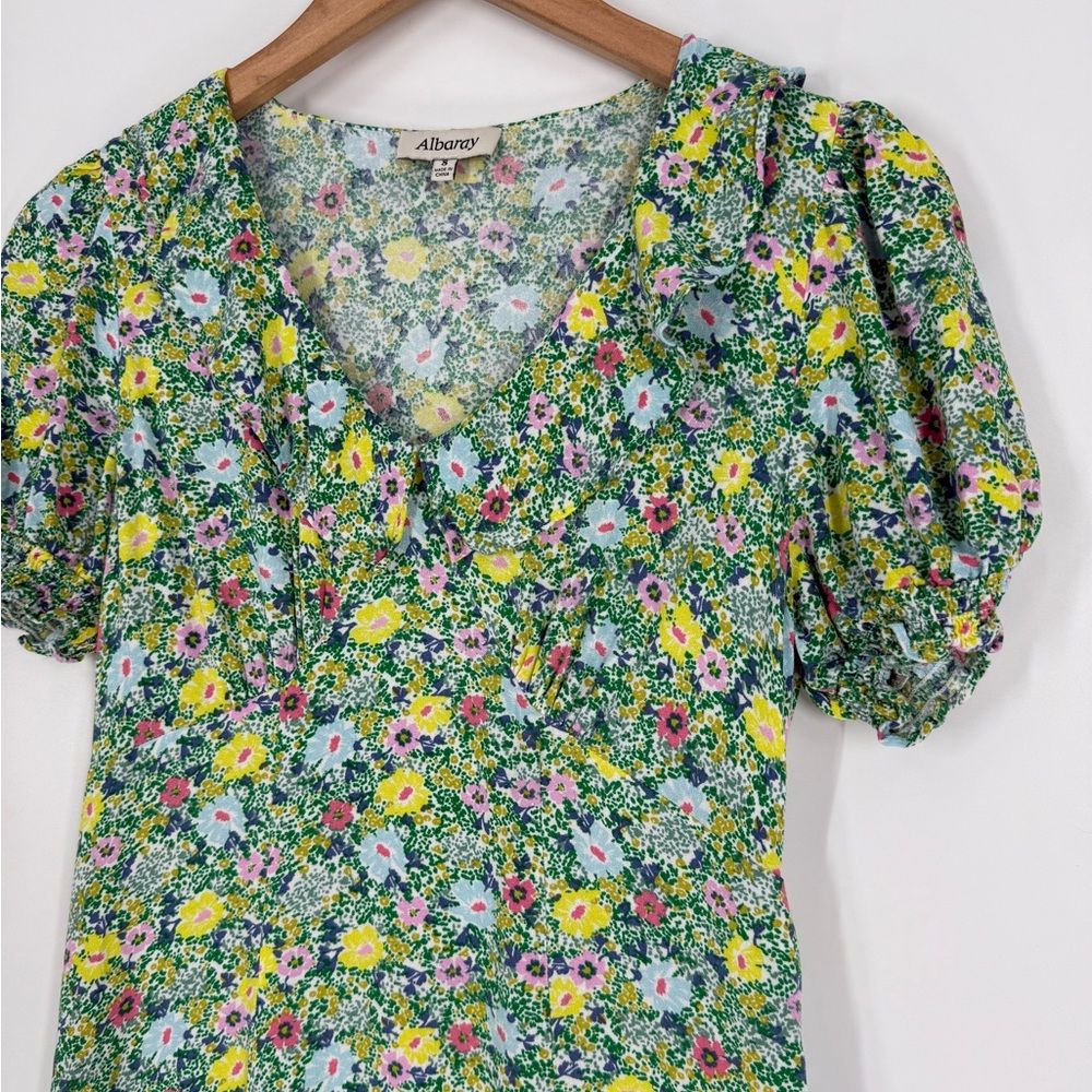 Albaray Dotty Daisy Print Midi Dress In Green/Multi | Size 4 — image 5 of 8